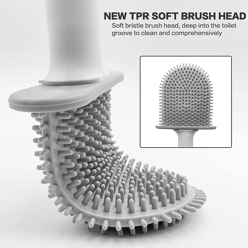 Brosse de toilette murale avec support, brosse de toilette en silicone à long manche, poils souples, accessoires pour livres et WC