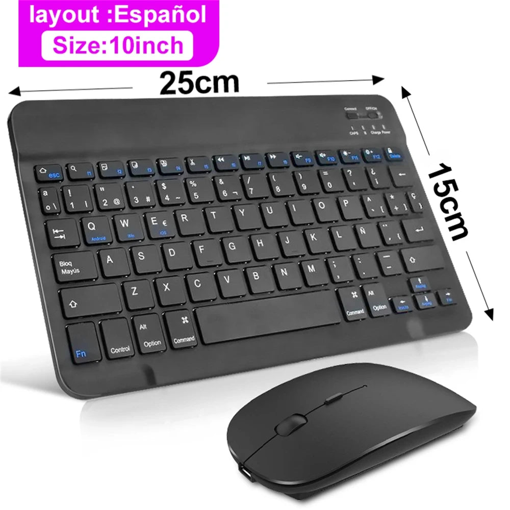 Wireless Bluetooth Keyboard and Mouse, for iOS, Android, Windows, Tablet, iPad Air Mini Pro, Spanish, Korean, Portuguese, Russian