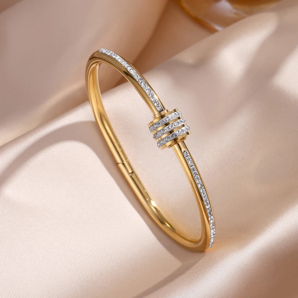 ZAKOL 5/1 Pcs Set Stainless Steel Bracelet with Sparkling Zirconia Inlaid for Women Stackable Bracelets Fashion Non-Fading Jewelry Gift