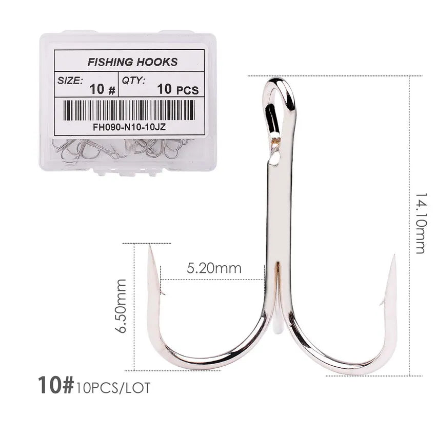Hameçons triples de pêche aiguisés blancs, matériel de pêche au poisson, outils et accessoires, 10 pièces/boîte