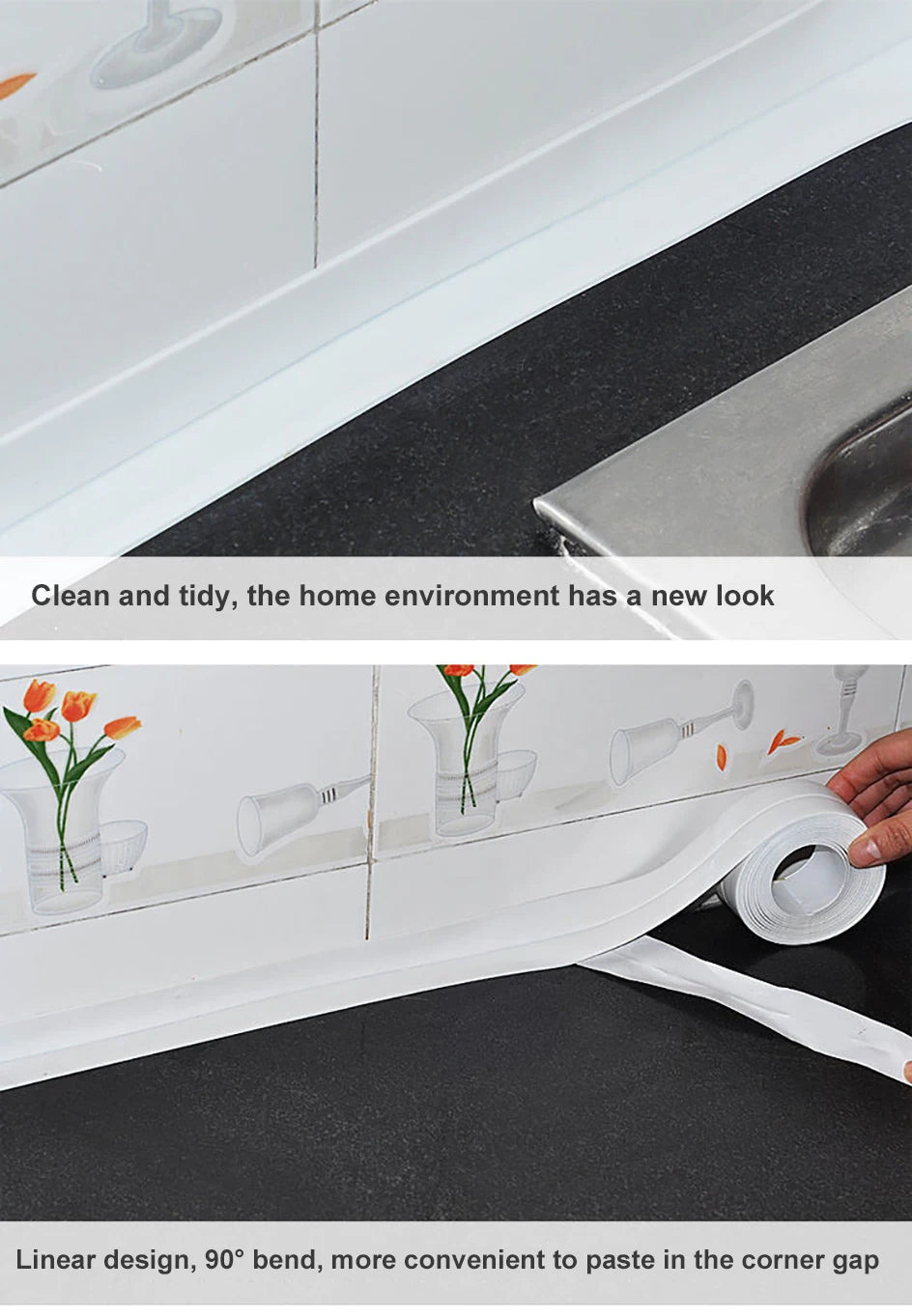 Bande de calfeutrage de bain auto-adhésive en PVC, 3.2M, résistant à l'huile, autocollant mural d'angle de bord d'évier de cuisine, bande d'étanchéité étanche pour toilettes