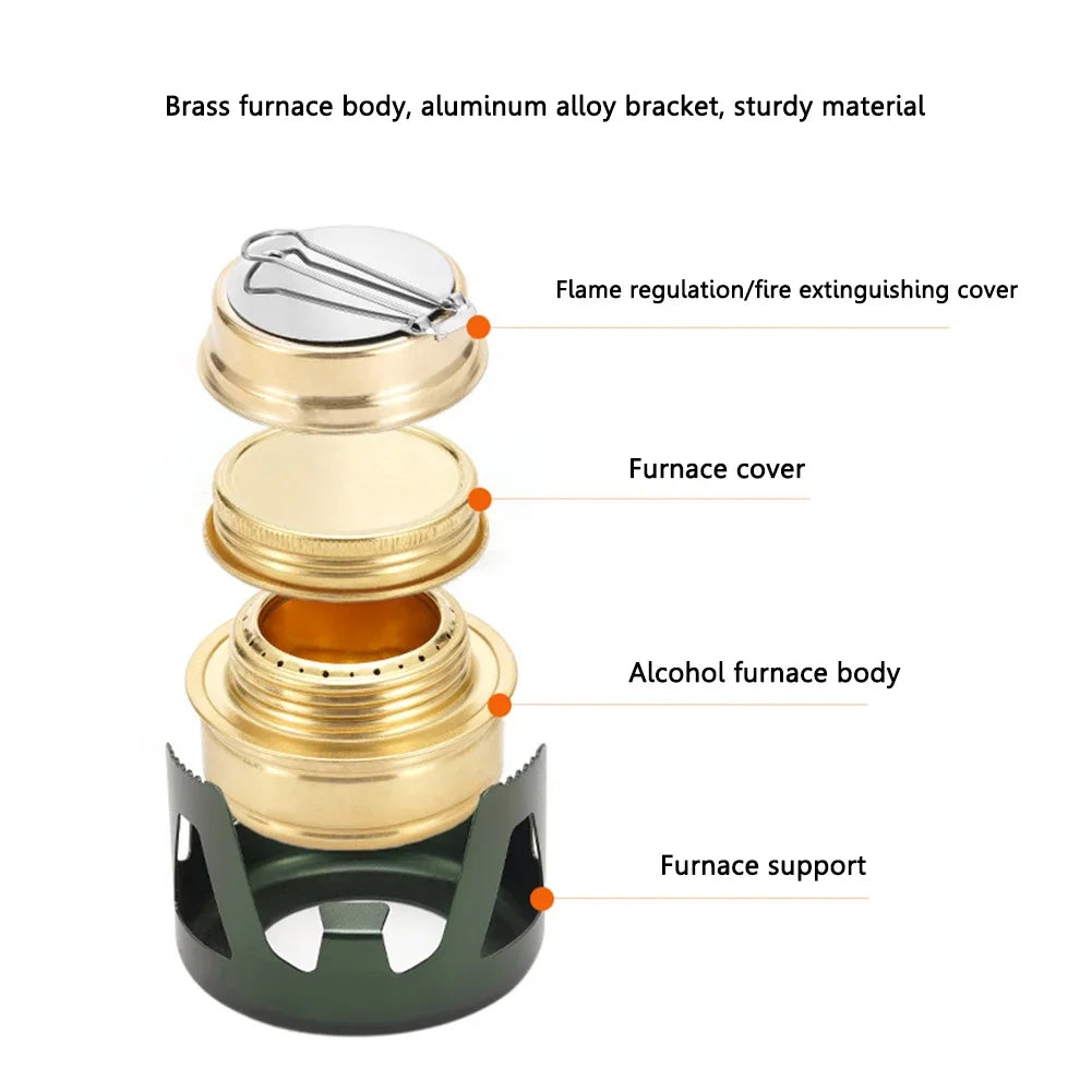 Mini poêle à alcool Portable, brûleur à puissance de feu réglable, poêle à essence, support en alliage d'aluminium, poêles de Camping en laiton ultralégers