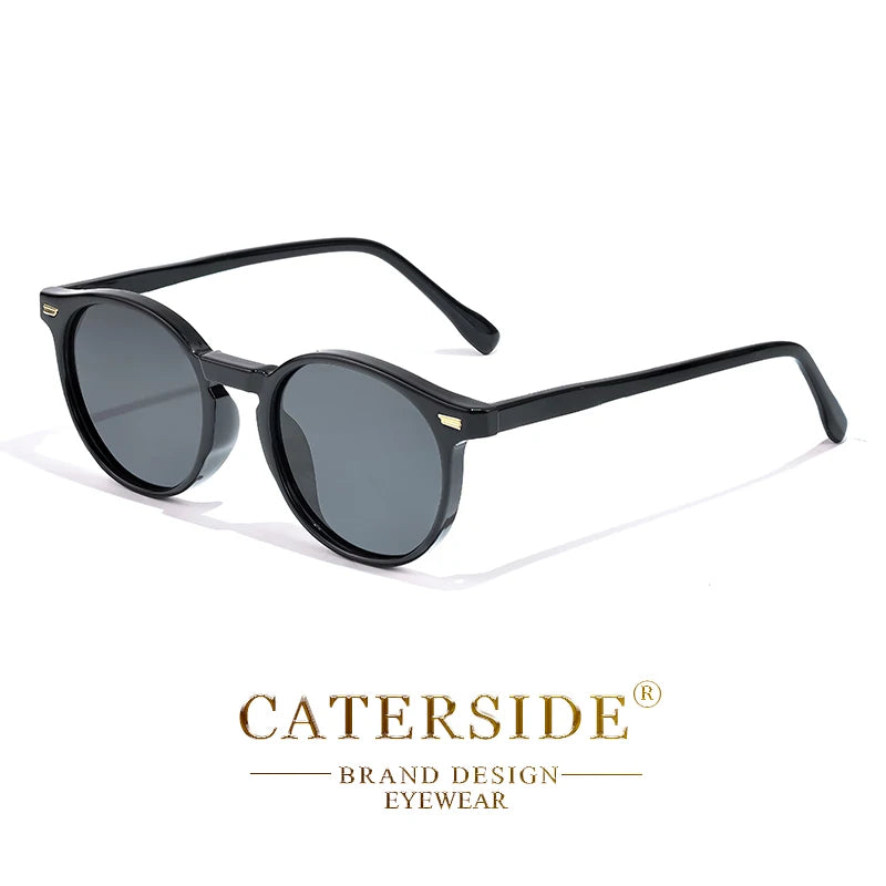 CATERSIDE Polarized Retro Round Sunglasses for Men and Women, TR90 / Acetate, Vintage Style, for Driving and Travel