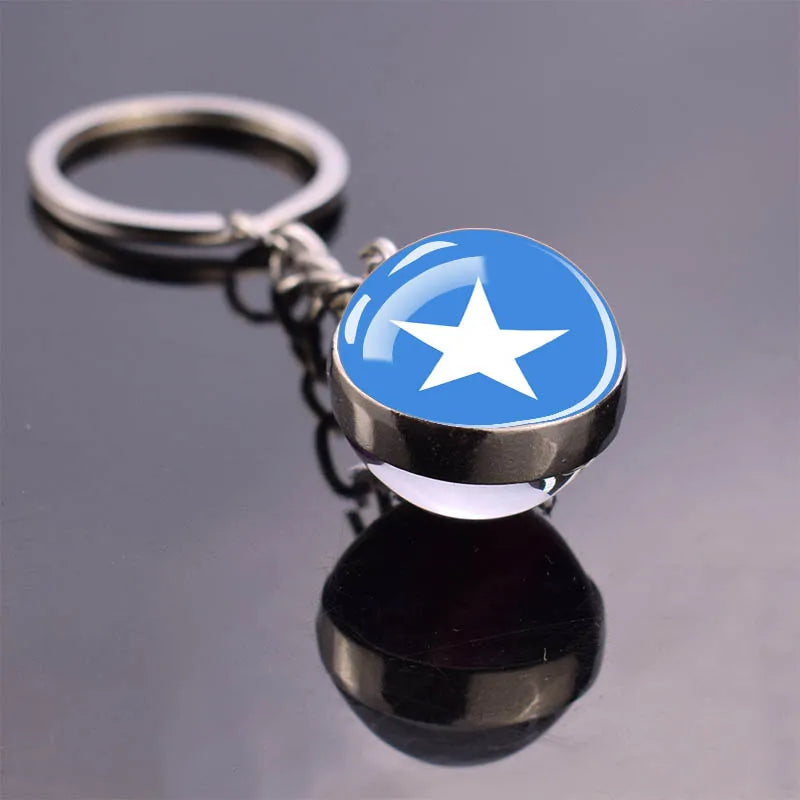 Porte-clés drapeau africain, algérie, somalie, tunisie, maroc, egypte, drapeau National, pendentif boule de verre Double face, cadeau
