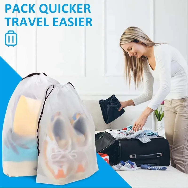 Bolsa de almacenamiento de zapatos portátil, bolsa de almacenamiento de proximidad con cordón para viajes, bolsa de maquillaje, bolsa de almacenamiento de plástico transparente impermeable, 5 piezas, 10 piezas