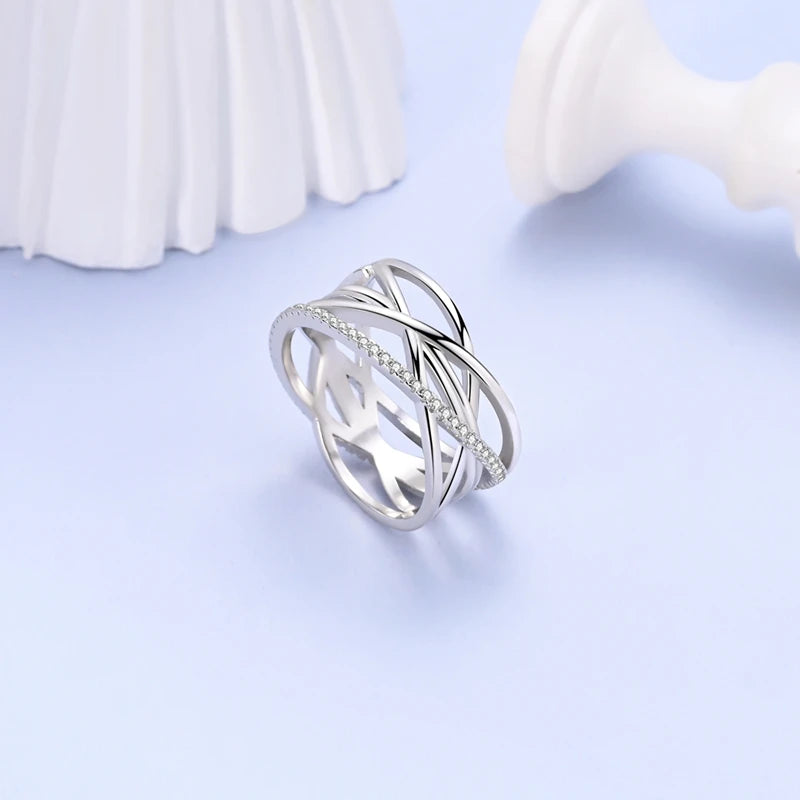Anillos de plata 925, línea entrelazada, anillos enrollados geométricos de circonita, compromiso romántico, boda, San Valentín, joyería fina, regalo