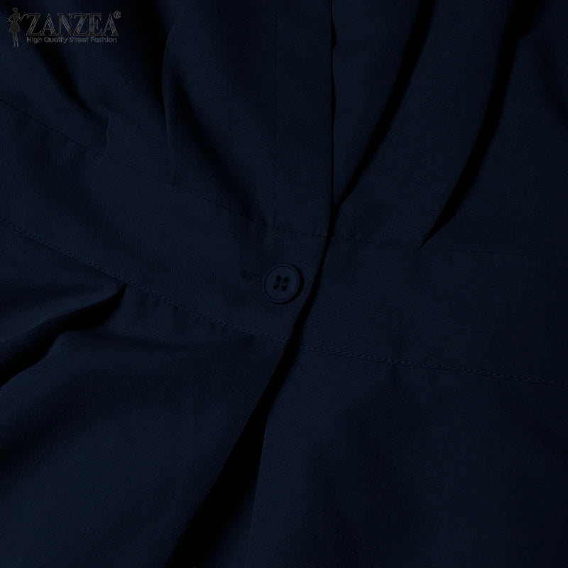 Femmes été OL Robe de travail ZANZEA élégant à manches courtes bureau Robe d'été décontracté solide une ligne boutons vacances robes caftan Robe