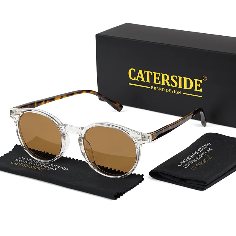CATERSIDE Polarized Retro Round Sunglasses for Men and Women, TR90 / Acetate, Vintage Style, for Driving and Travel
