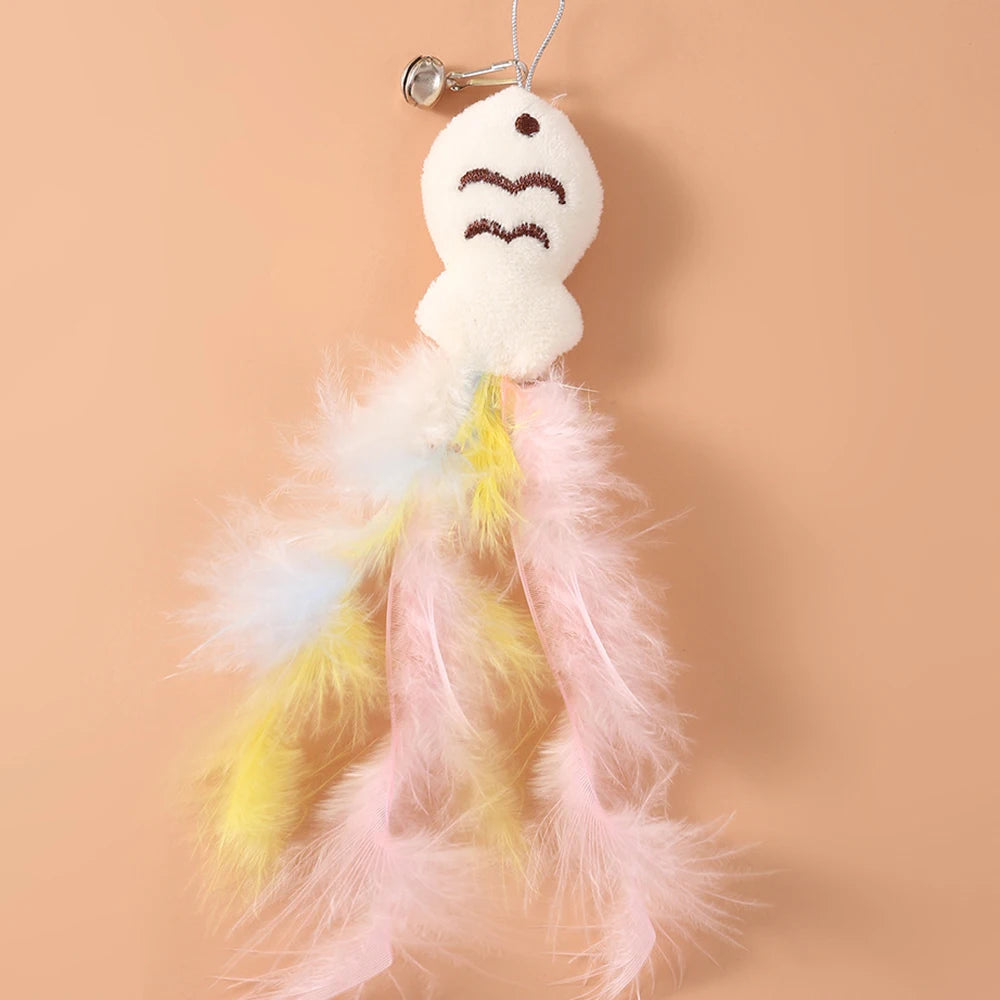 Bâton de pêche et de taquin pour petits chats, rotation à 360 degrés avec cloches à plumes et fil d'acier, 1 pièce