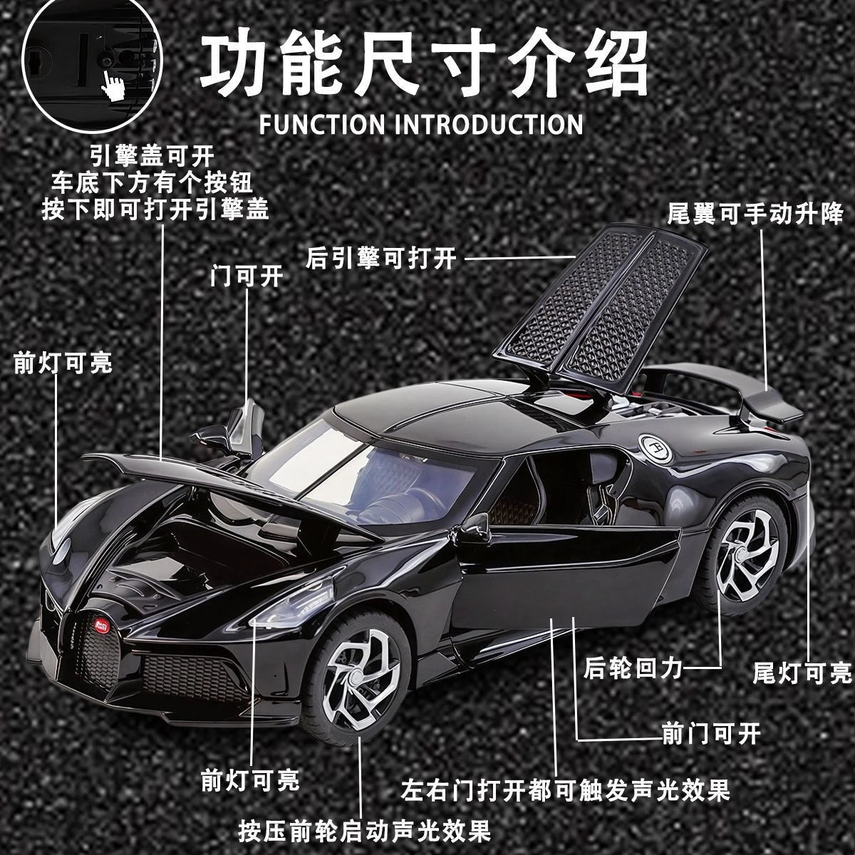 Modèle de supercar noire 1:32 en métal moulé sous pression — véhicule, collection, cadeau garçon