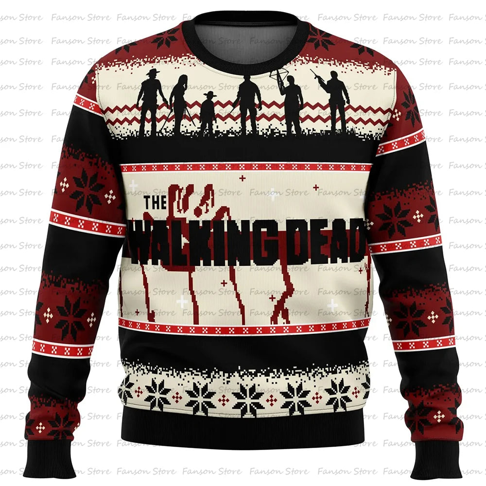 Pull Col Rond Motif Zombie Noël — Homme Femme Polyester Automne Hiver