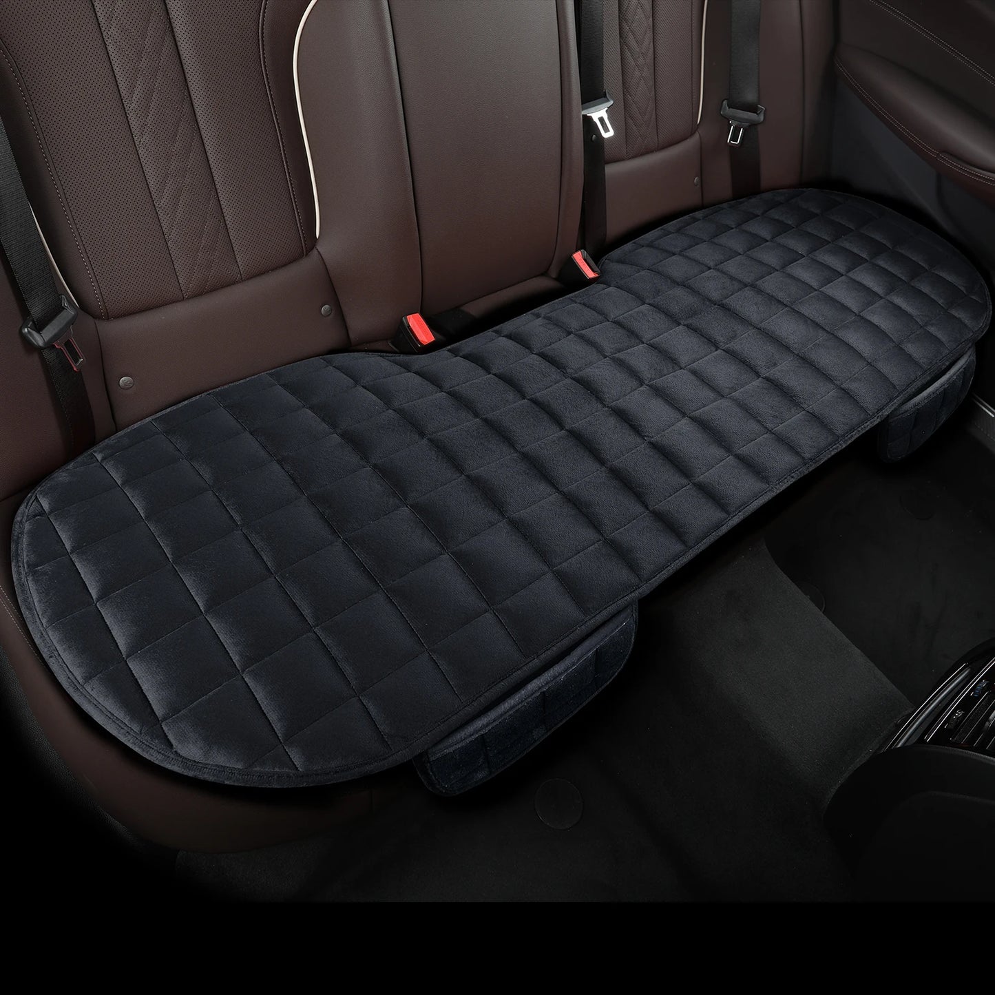1 pieza de funda de asiento de coche universal bordada a cuadros de pelo corto sin respaldo, cálida y cómoda con bolsa de almacenamiento, adecuada