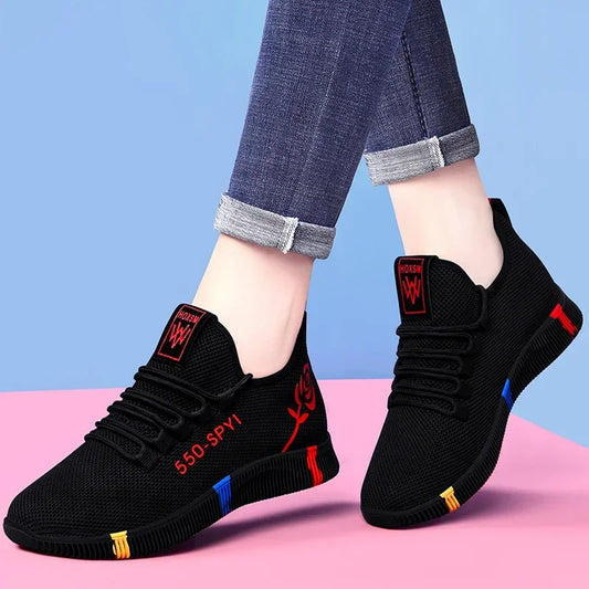 Women's Tennis Shoes 2024 Vulcanized Shoes Air Mesh Lightweight Soft Sneakers Women's Flat Platform Lace-Up Casual Shoes Basket Femme