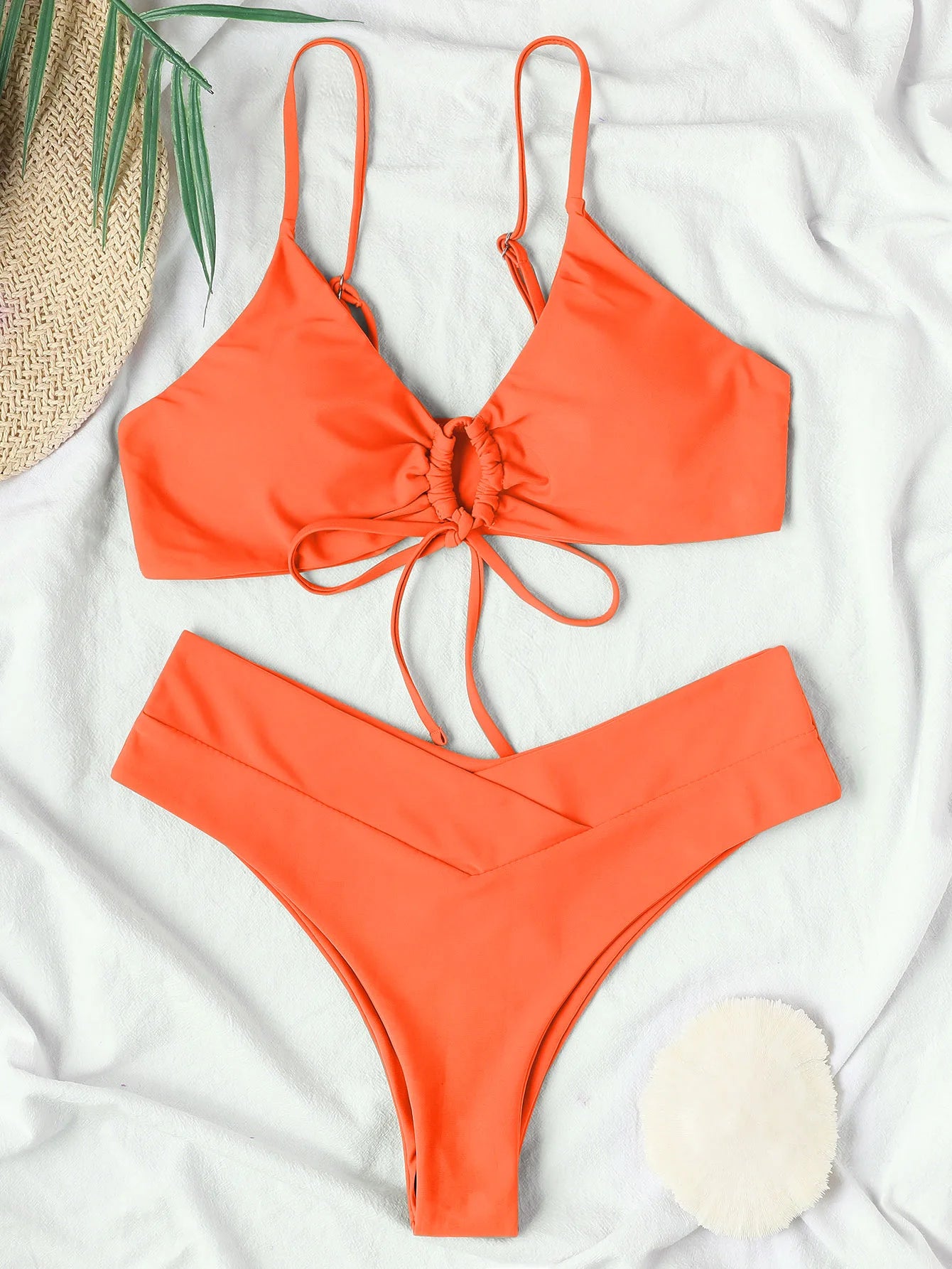 Nouveau ensemble de Bikini à haute élasticité pour 2025 été deux pièces couleur unie à lacets Sexy femmes maillot de bain plage maillot de bain maillots de bain