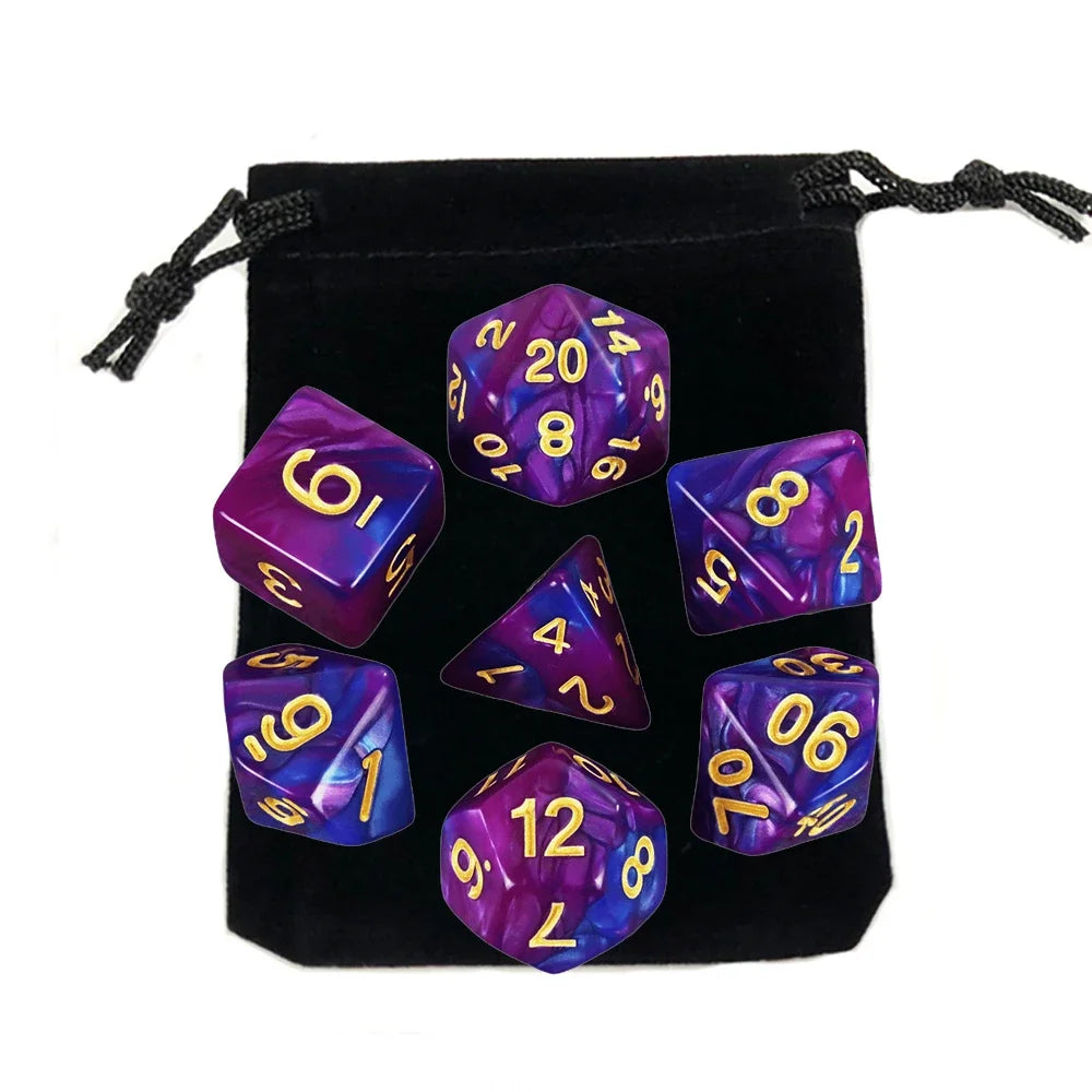 Dados poliédricos con bolsa, juego de mesa, desayunos, DnD, d4,d6,d8,d10,d %,d12,d20, 7 piezas