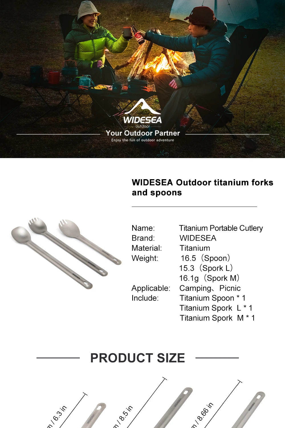 Widesea Camping titane Spork cuillère extérieur fourchette légère vaisselle Portable pique-nique randonnée voyage vaisselle ultralégère