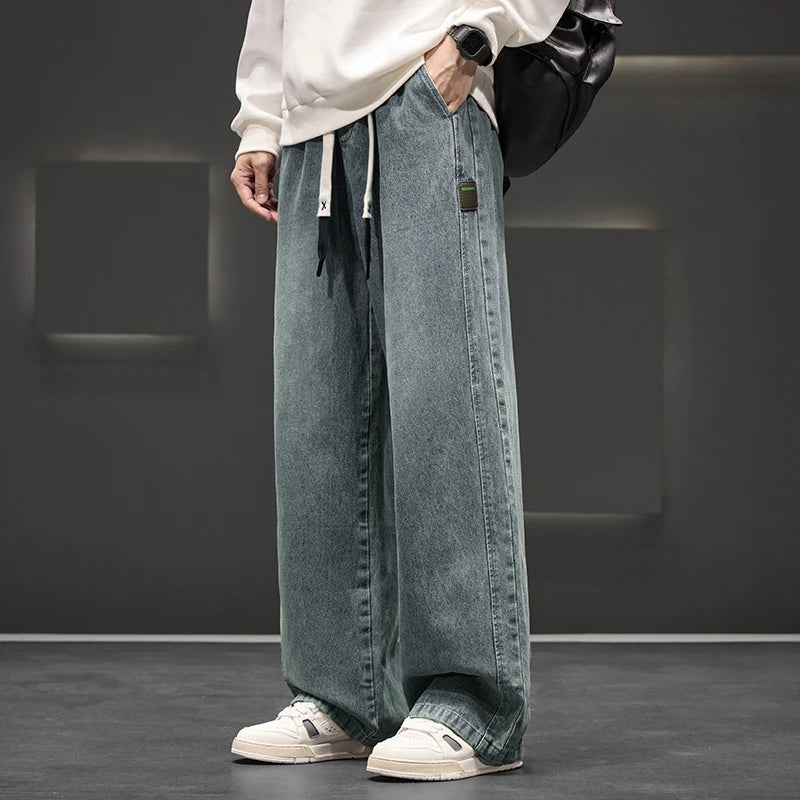 Pantalones vaqueros de lavado para hombre, de pierna ancha, unisex, de color liso, holgados, casuales, rectos, a la moda para exteriores, talla grande 8XL, nueva colección de otoño