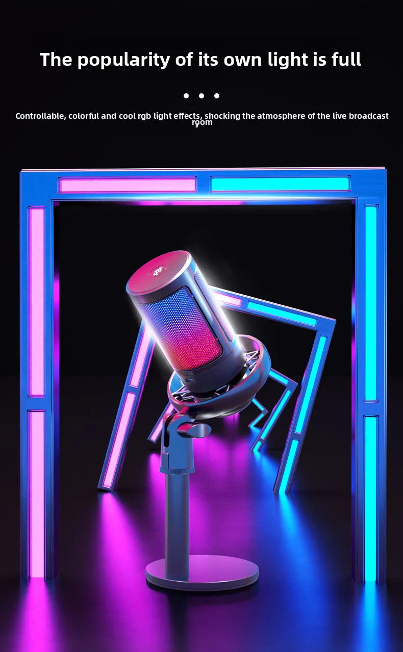 Microphone USB Professionnel à Condensateur RGB — Enregistrement, Gaming, Streaming Direct