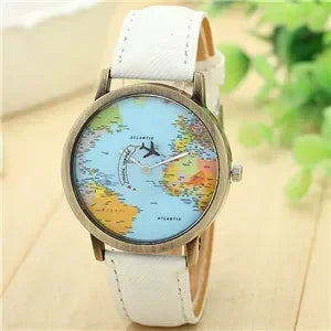 2022 World Fashion World Map Plane Denim Fabric Band Casual Men Women Quartz Watch Gift Clocks Relógio