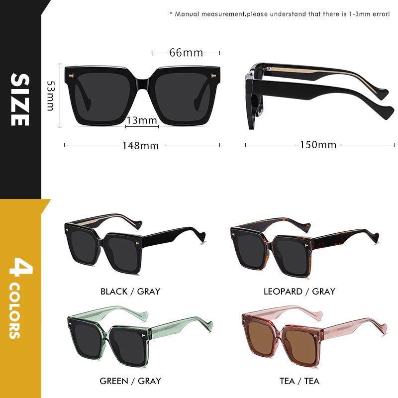 Premium Polarized Square Sunglasses for Women, Thick Crystal Rivet Oversized Stylish Driving Eyewear for Men, Women's Sunglasses