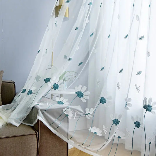Petite rideau de gaze brodé de fleurs coréennes, pour chambre à coucher et salon, 1 pièce