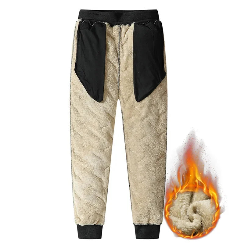 Pantalón de chándal térmico de lana de cordero para hombre, pantalón cálido de algodón, pantalón impermeable, pantalón cortavientos, ropa de chándal de invierno, aspecto de peluche, sonrisa, fjCasual