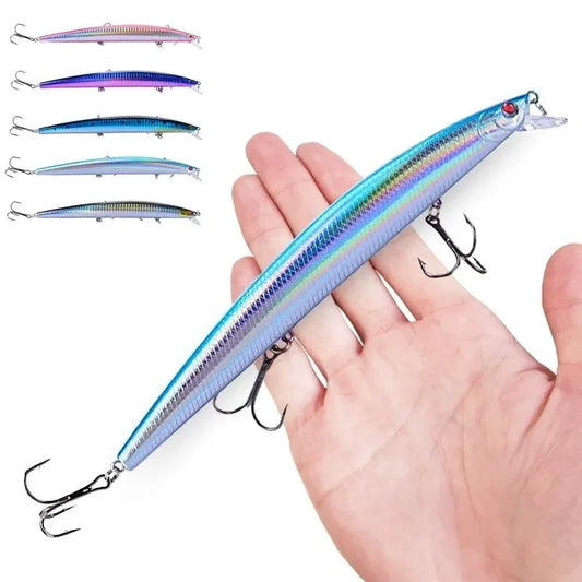 Leurre de pêche au vairon en plastique, appât Éldur, manivelle laser, gros faux poissons, appâts de pêche en mer, 16 couleurs, 18cm, 24g