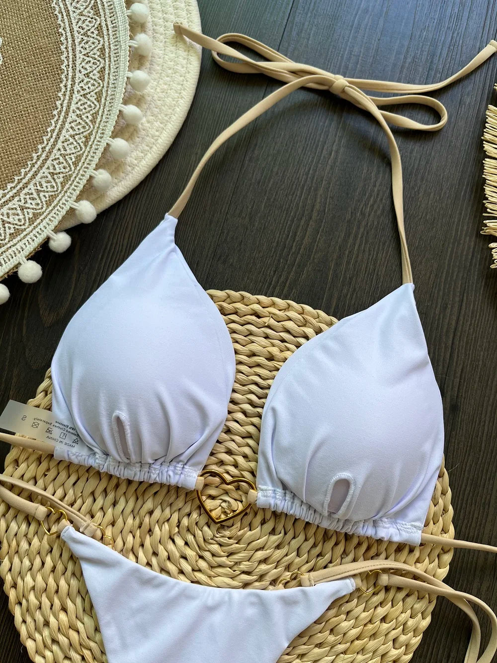 RUOTONSEPT-Maillot de bain deux pièces sexy pour femme, bikini brésilien, couleur unie, col licou, triangle, culotte tanga
