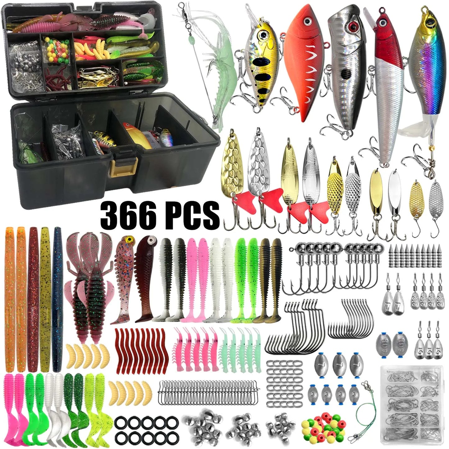Kit de leurres de pêche pour truite, brochet, basse, multi-leurre, ensemble de matériel superposé, équipement professionnel, 86/88/136/149/366 pièces