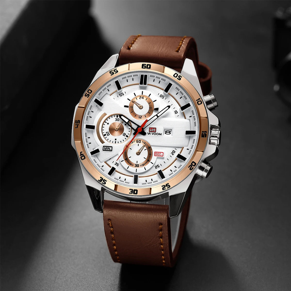 Montre à quartz en cuir pour homme, style sport, grand, décontracté, mode, original, noir, rose, or, calendrier, 46mm