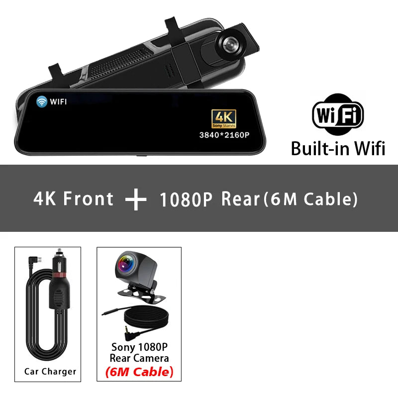 10 "Dash Cam 4K 2160P GPS WIFI voiture Dvr miroir double lentille Dashcam IPS écran voiture caméra lecteur enregistreur flux rétroviseur