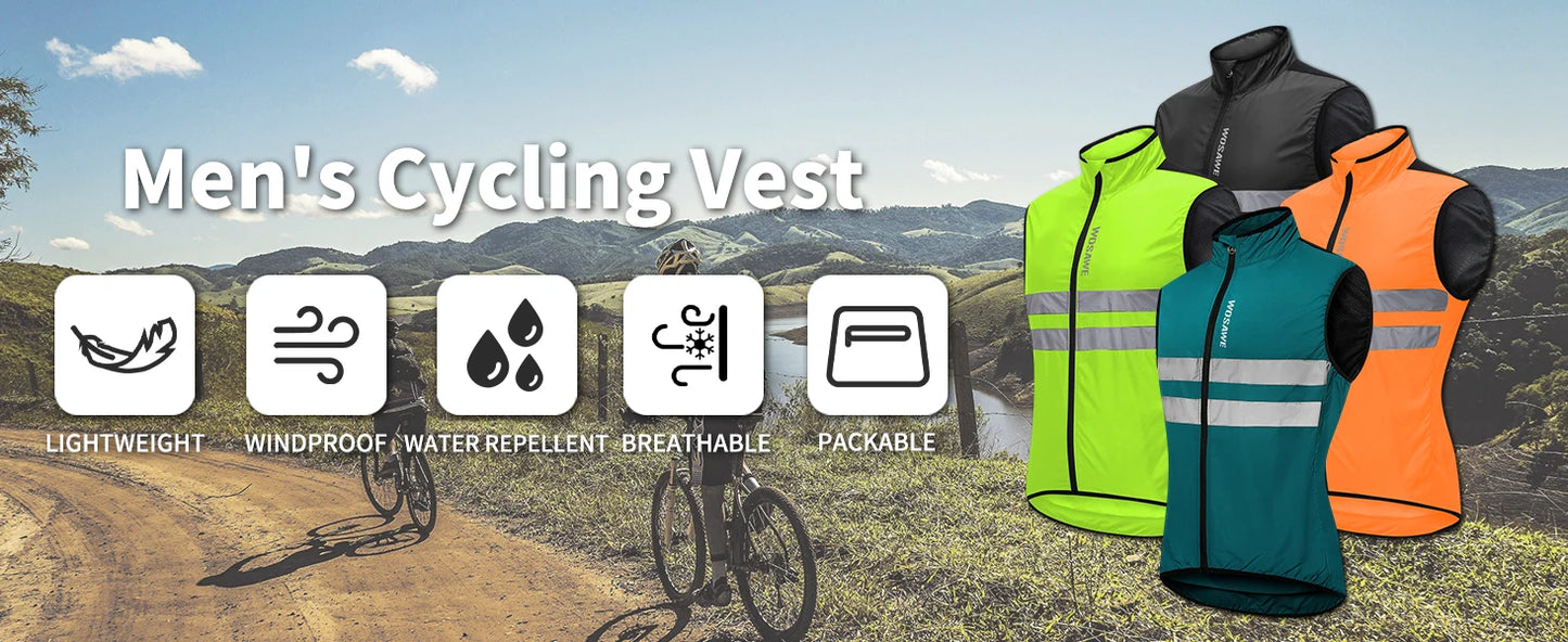 Gilet de cyclisme ultraléger sans manches — résistant à l'eau, coupe-vent, VTT, visibilité nocturne