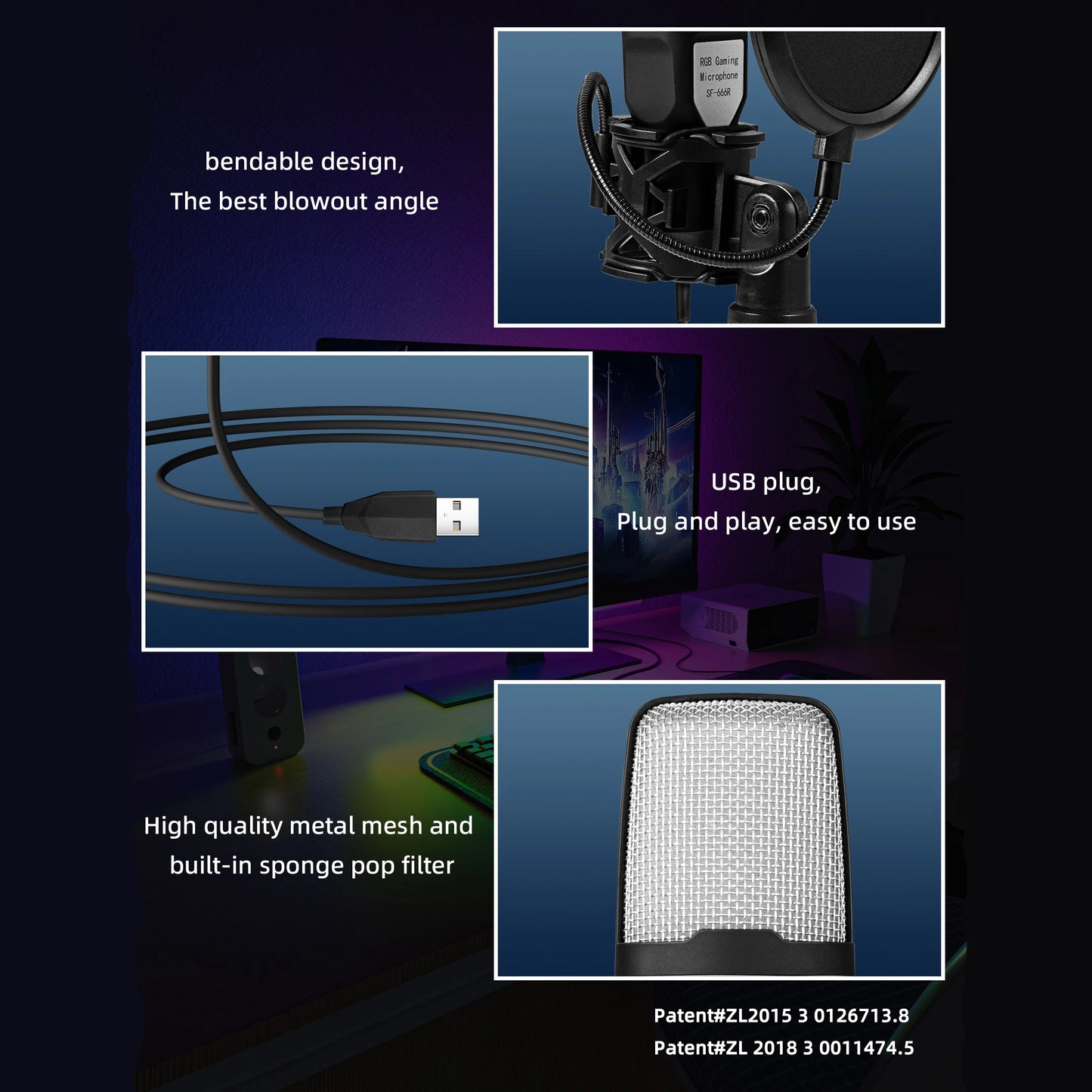 Microphone USB à condensateur pour gaming et podcast – Micro filaire pour PC, streaming et karaoké