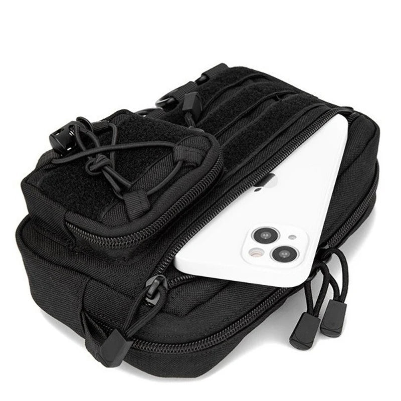 Pochette d'administration horizontale tactique Molle avec poche avant à cordon, pochette modulaire EMT, sac de rangement utilitaire EDC, sac de taille d'extérieur