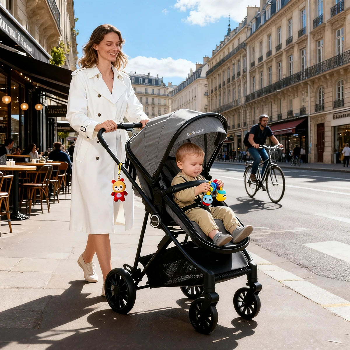 Poussette Haute Bébé 2 en 1 Nouveau-Né — Pliable Bidirectionnelle Cadeau Noël
