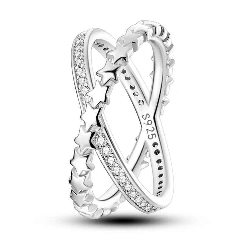 Anillos de plata 925, línea entrelazada, anillos enrollados geométricos de circonita, compromiso romántico, boda, San Valentín, joyería fina, regalo