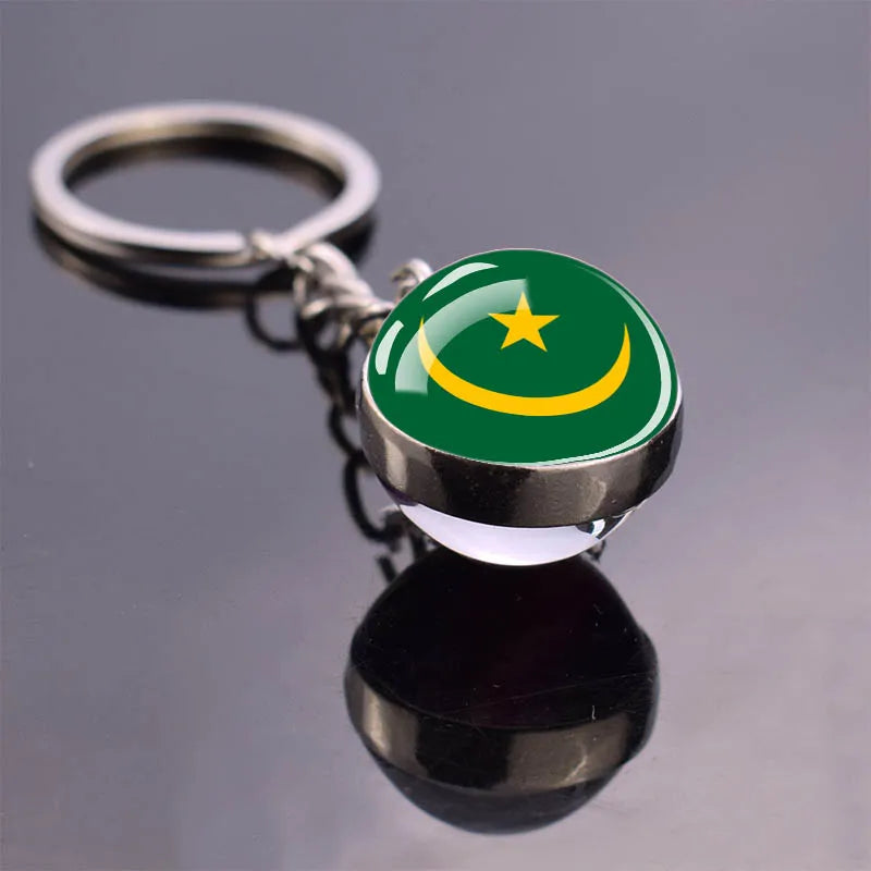 Porte-clés drapeau africain, algérie, somalie, tunisie, maroc, egypte, drapeau National, pendentif boule de verre Double face, cadeau