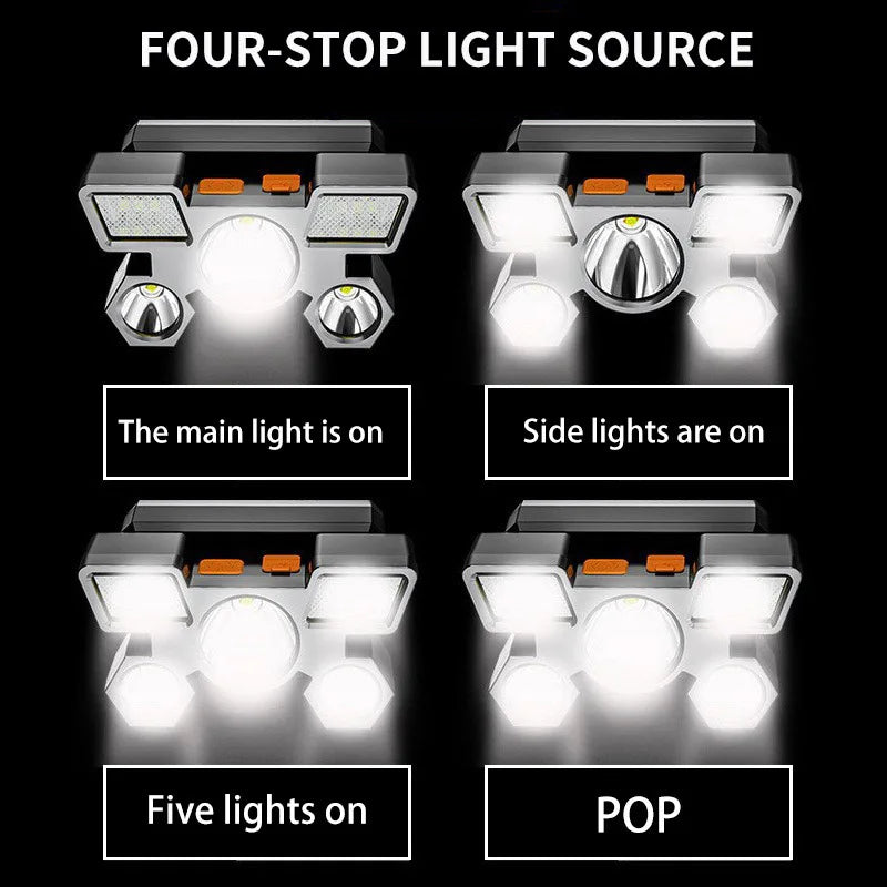 Linterna de sauna portátil recargable por USB, linterna de 5 LED con batería incorporada, ideal para el trabajo, la pesca o el camping