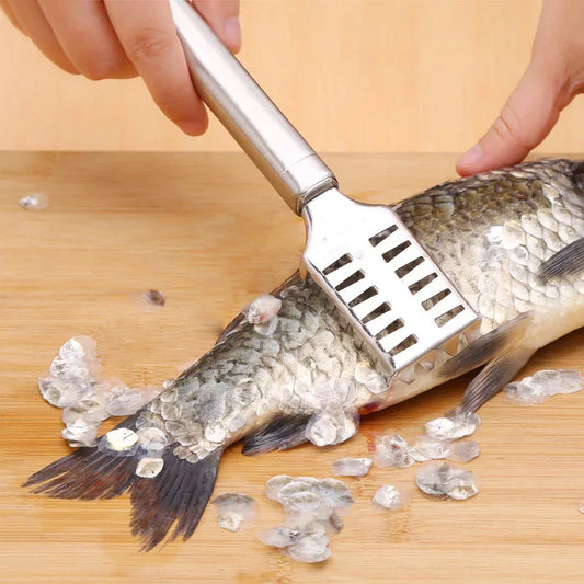 OYOO-Grattoir à écailles de poisson à double rangée en acier inoxydable, chaîne multi-usages, couteau de détartrage, outil de brosse à poisson, 1PC