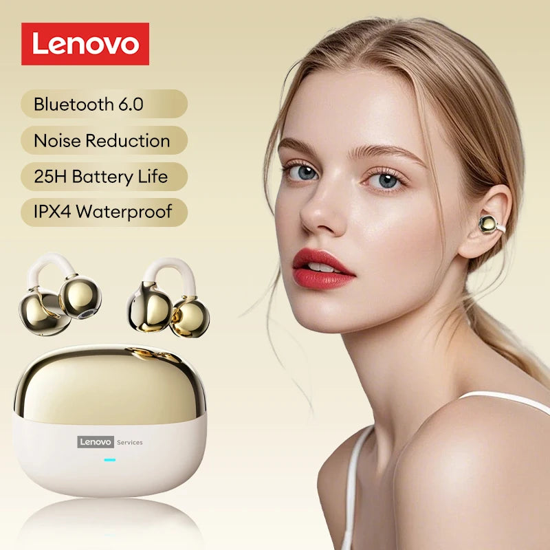 Auriculares Lenovo LE302 HIFI estéreo deportivos de clip abierto, Bluetooth 6.0 con cancelación de ruido y batería de larga duración