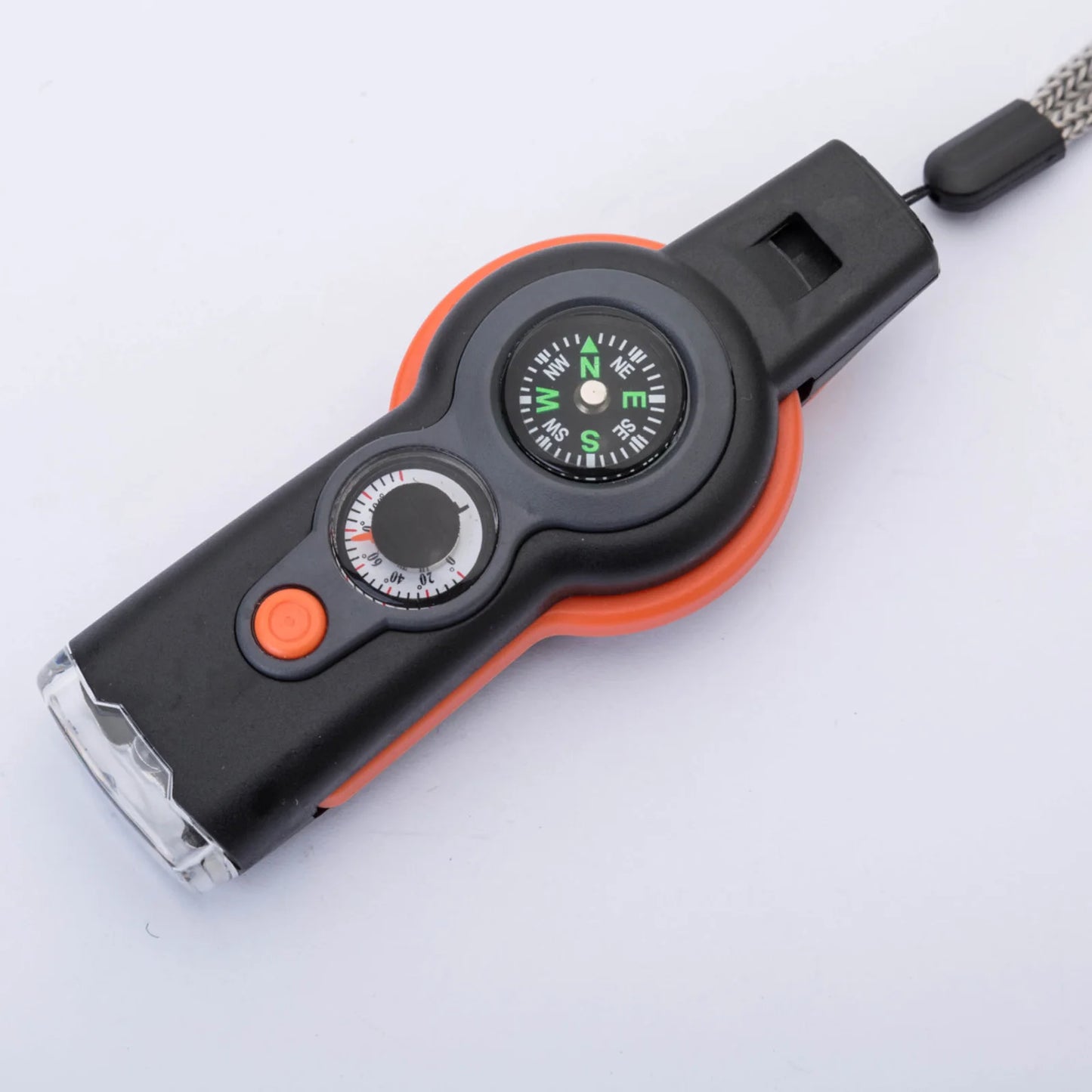 Sifflet de survie 7 en 1 avec lumière LED, indicateur de direction et thermomètre, kits d'urgence portables pour l'extérieur, pour la randonnée et le camping