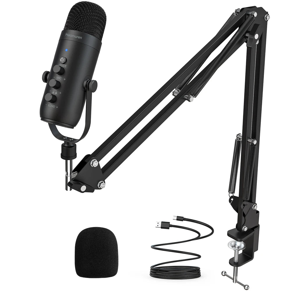 Haomuren – Kit microphone studio USB cardioïde avec bras HON pour enregistrement et podcast