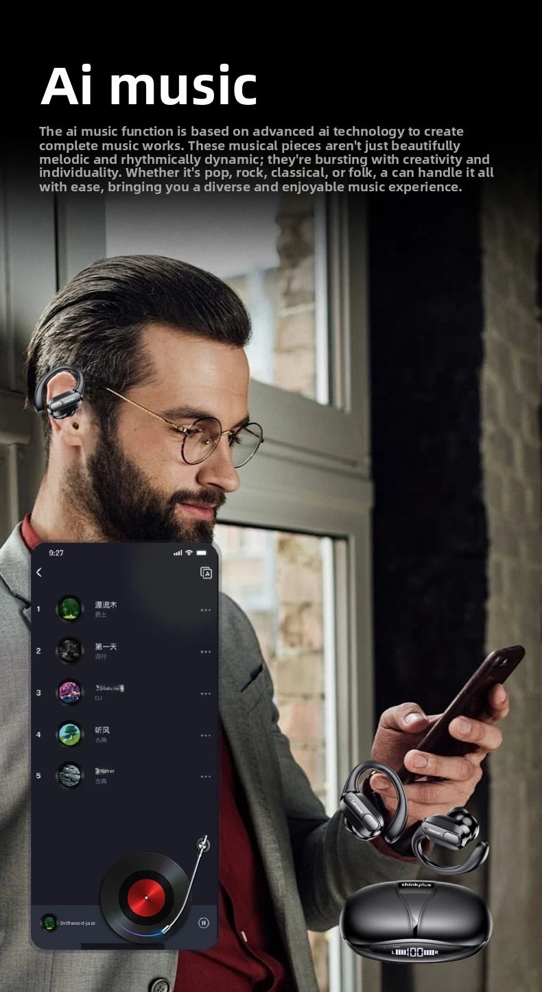 Écouteurs sport sans fil — micro, contrôle boutons, affichage LED, HiFi stéréo, traducteur AI