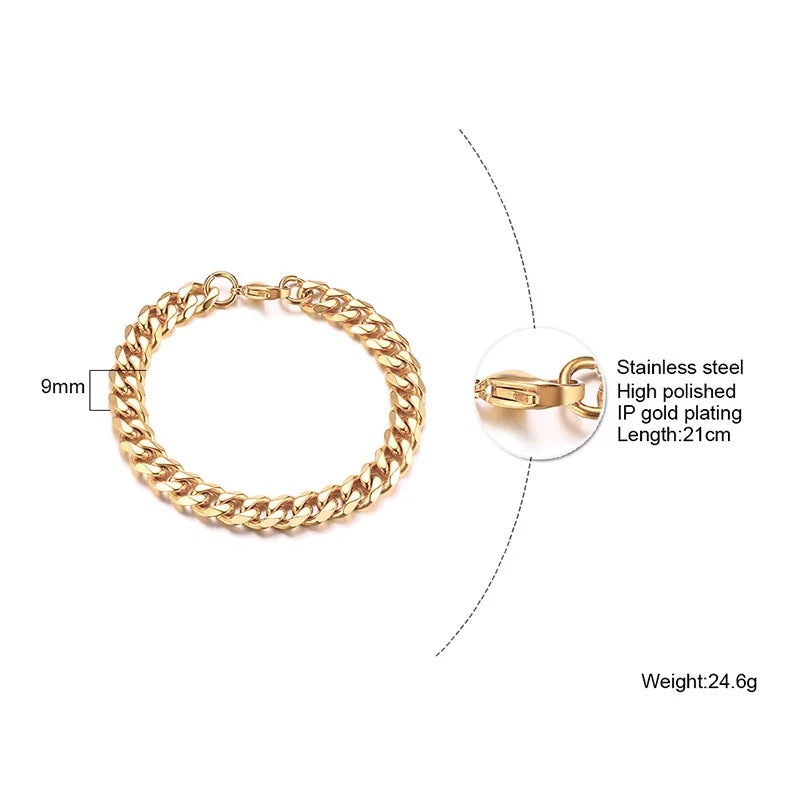 Bracelet gourmette en acier inoxydable 3-11mm — chaîne à maillons cubains, unisexe, bijoux cadeau