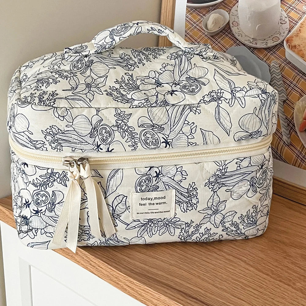 Sac Cosmétique Vintage Fleurs Femme — Trousse Maquillage Voyage Matelassée