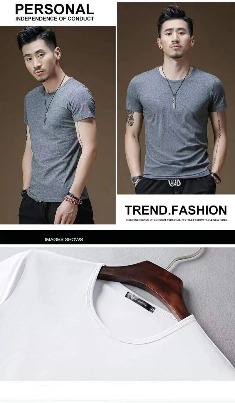 2026 hommes T-Shirt couleur Pure col en V à manches courtes hauts T-Shirts hommes T-Shirt collants noirs homme T-Shirts Fitness pour vêtements masculins