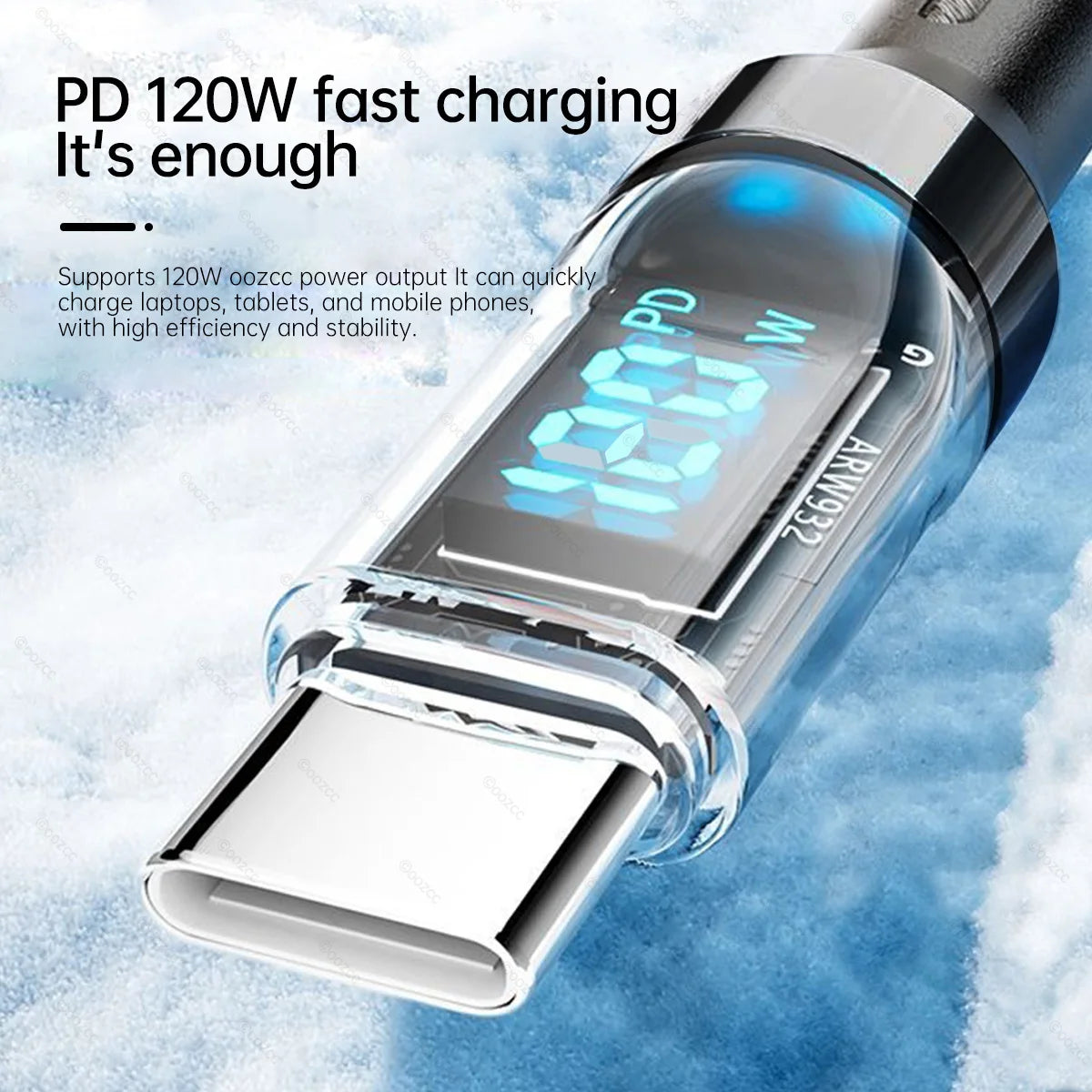 OOZCC Cable de pantalla LCD Watt, transferencia de datos de cable USB tipo C de carga ultrarrápida máxima de 120 W, USB A a Lightning para IPhone14 Pro