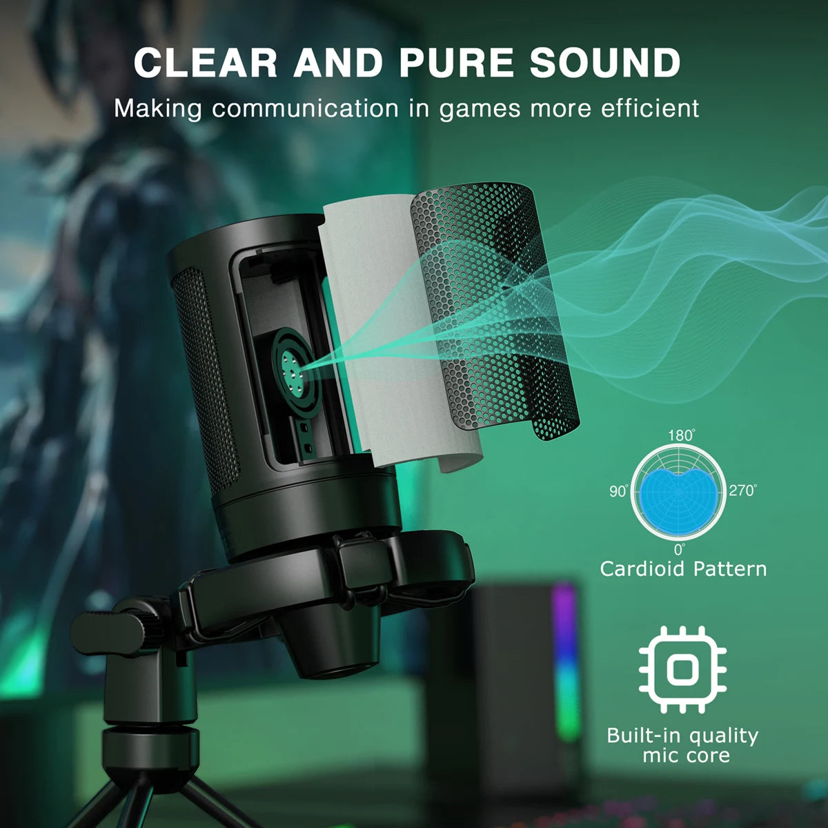 FIFINE AmpliGame A2 — Microphone USB Gaming RGB Sourdine Tactile Trépied PC & PS4/5