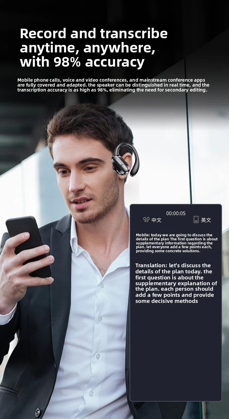 Écouteurs sport sans fil — micro, contrôle boutons, affichage LED, HiFi stéréo, traducteur AI