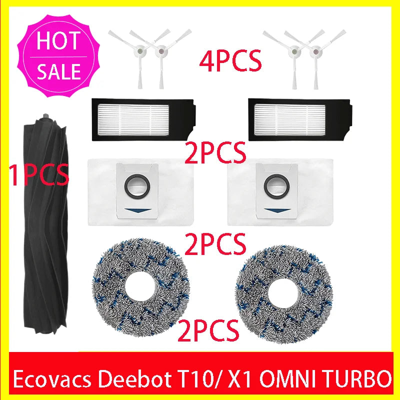 Ecovacs Deebot X1 OMNI / T10 OMNI Robot Vacuum Cleaner Spare Parts, Rubber/Side Brush, Cover, Hepa Filter, Mop Cloth, Dust Bag